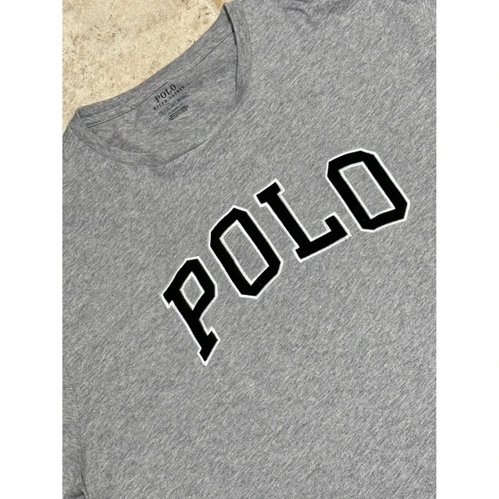 Polo Ralph Lauren Mens XL Classic Fit Gray T-Shirt USA Flag Logo Applique Cotton